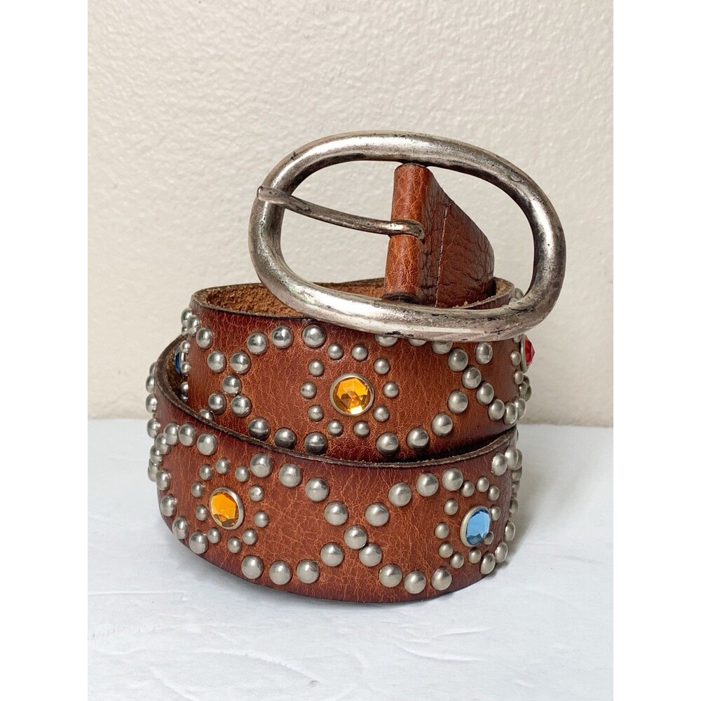 Vintage Streets Ahead Studded Leather Belt Gem Embellished Boho Made in USA
